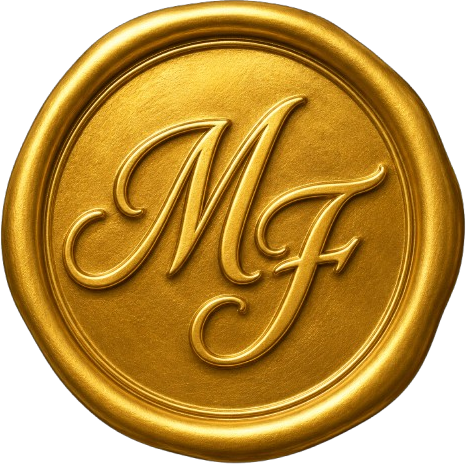 Selo dourado com o monograma MF